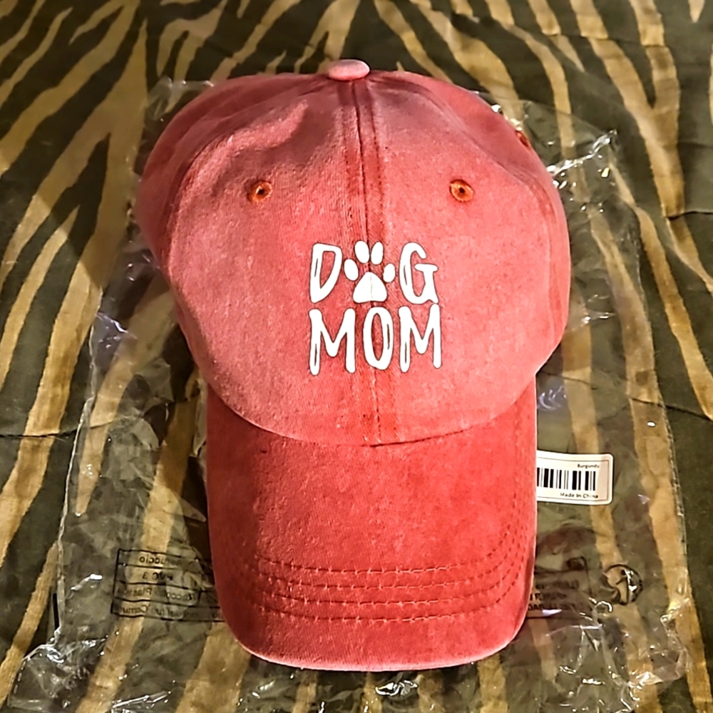Dog Mom 100% Stoned-Washed Cotton Pink Hat/Cap Adjustable Slider New in Bag